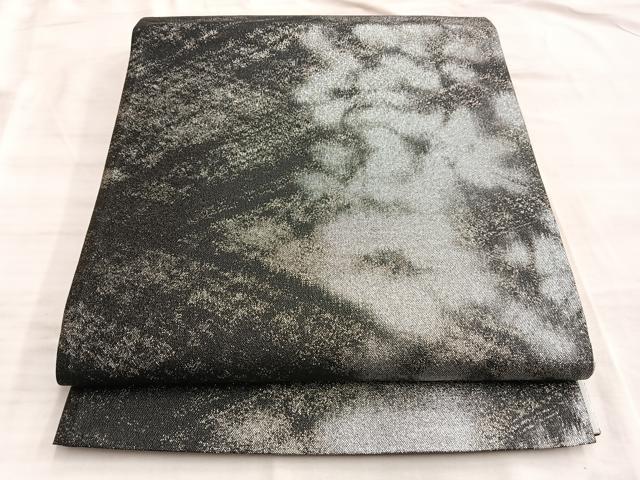 平和屋着物◎全通柄袋帯 霞文 黒地 銀糸 正絹 逸品 BAAO8556du