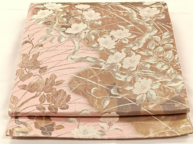 平和屋着物◎六通柄袋帯　唐織　枝椿　金銀糸　正絹　逸品　CAAX2864id(4)