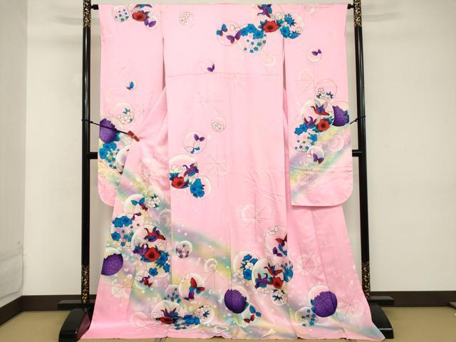 平和屋着物■豪華振袖　花鳥文　暈し染め　金銀彩　正絹　逸品　DABD2719cd