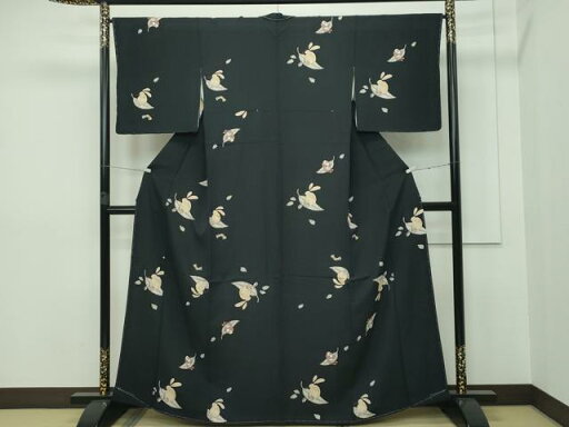 平和屋本店■極上 小紋 兎 黒地 金彩 逸品 未使用 CZAA2770s5 平和屋本店■極上 小紋 兎 黒地 金彩 逸品 未使用 CZAA2770s5