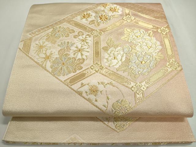 平和屋着物◎六通柄袋帯　吉祥草花文　金糸　正絹　逸品　DABC2811ud