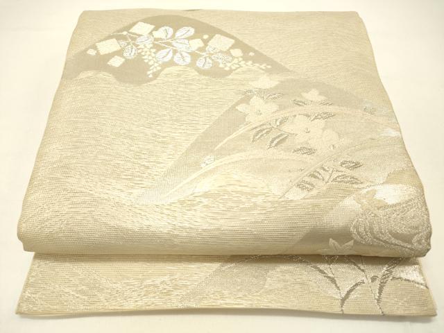 平和屋着物＊夏物　六通柄袋帯　草花文　銀糸　正絹　逸品　DABC8824cm
