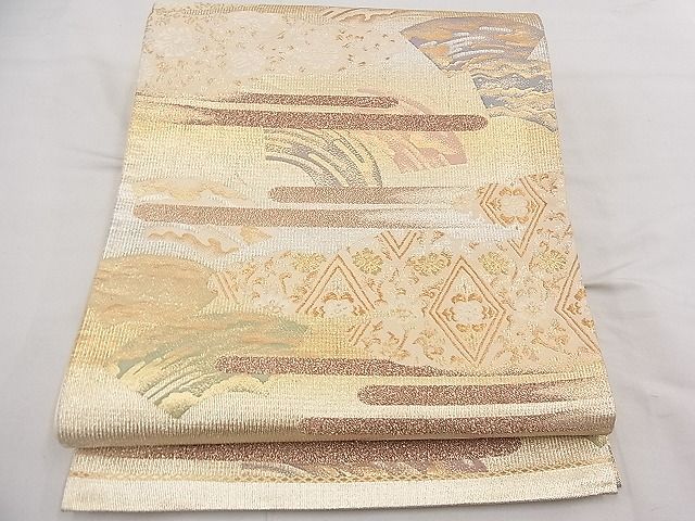 平和屋着物■六通柄袋帯　エ霞吉祥地紙花文　金銀糸　逸品　n-da0049