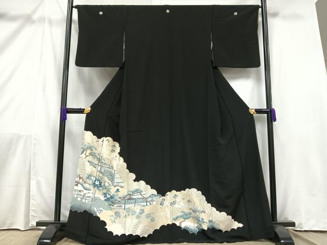 平和屋着物■豪華黒留袖 駒刺繍 風景文 金彩 正絹 逸品 AAAY3527mf