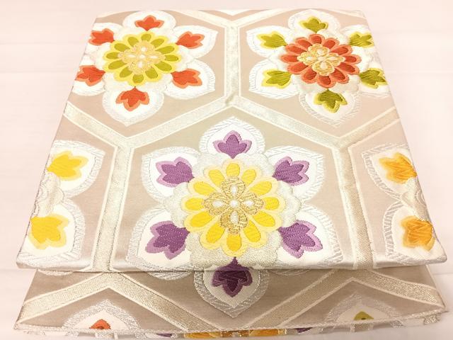 平和屋着物◎六通柄袋帯 唐織 亀甲花文 金銀糸 正絹 逸品 AABD7314yx