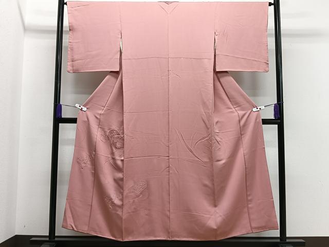 平和屋着物■色留訪問着　総刺繍　文箱花文　珊瑚色　正絹　逸品　CAAS2578xi