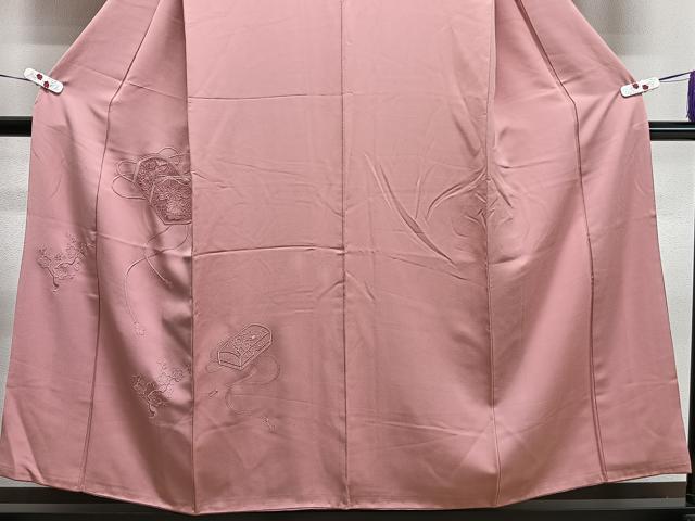 平和屋着物■色留訪問着　総刺繍　文箱花文　珊瑚色　正絹　逸品　CAAS2578xi