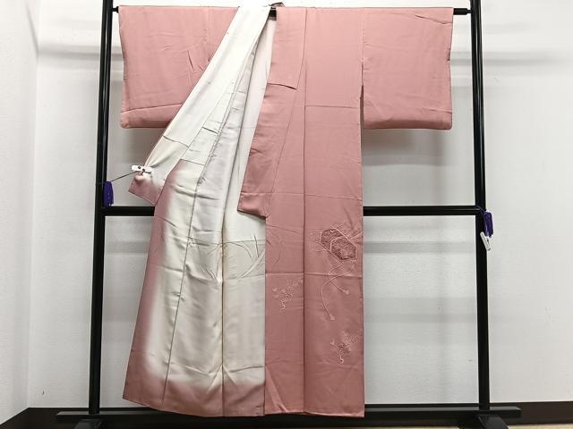 平和屋着物■色留訪問着　総刺繍　文箱花文　珊瑚色　正絹　逸品　CAAS2578xi