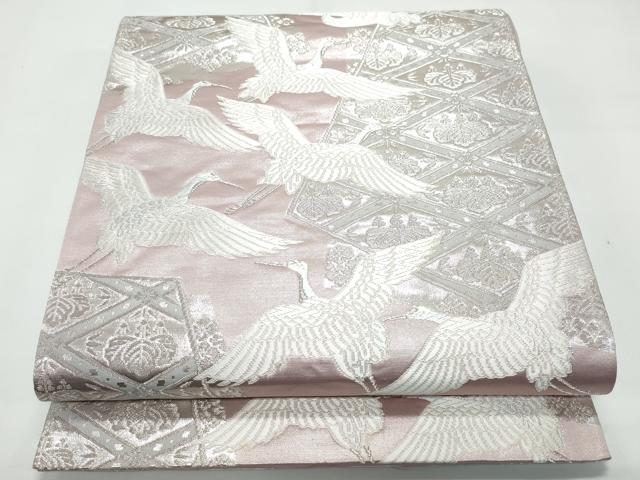 平和屋着物◎六通柄袋帯　唐織　飛鶴菱桐文　銀糸　正絹　逸品　CAAY3127vf