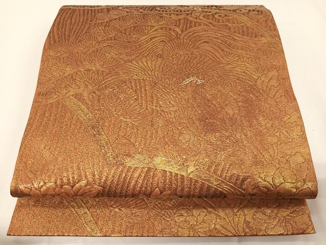 平和屋着物◎六通柄袋帯 元緑錦 鳳凰花文 うるし押箔 正絹 逸品 CAAY8442ua