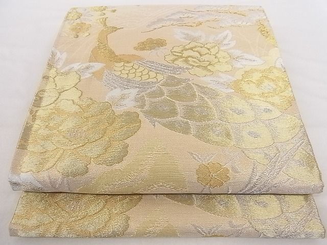 平和屋の平和屋着物■佐賀錦 六通柄袋帯 孔雀花文 金銀糸 正絹 逸品 B-cy5394｜アングル2