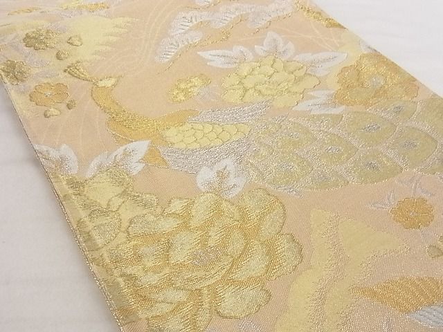 平和屋の平和屋着物■佐賀錦 六通柄袋帯 孔雀花文 金銀糸 正絹 逸品 B-cy5394｜アングル3