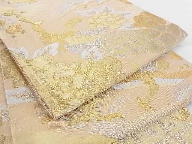 平和屋着物■佐賀錦 六通柄袋帯 孔雀花文 金銀糸 正絹 逸品 B-cy5394