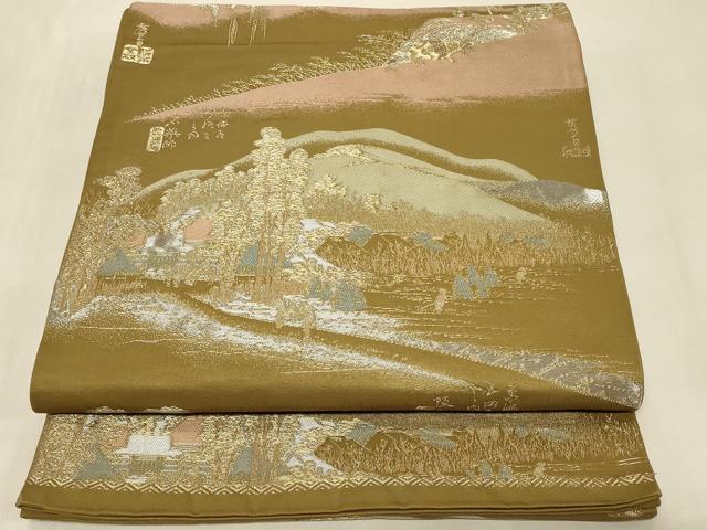 平和屋着物◎六通柄袋帯　風景文　金銀糸　正絹　逸品　CABB8280in