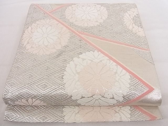平和屋着物■六通柄袋帯 唐織 花菱文 銀糸 正絹 逸品 B-cy5391
