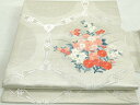平和屋着物◎九寸名古屋帯 刺繍 草花文 銀糸 正絹 逸品 DAAW1187qa