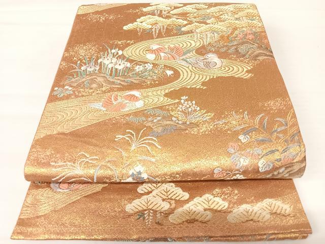 平和屋着物◎六通柄袋帯　唐織　鴛鴦花文　金糸　正絹　逸品　AABA6386yx