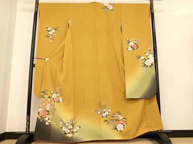 平和屋着物●豪華振袖　御所車花文　暈し染め　金彩　正絹　逸品　AABF0403fy