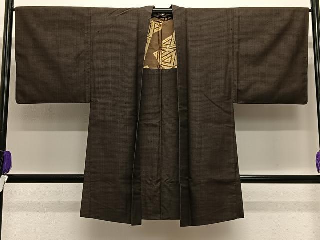 Uramono - 平和屋着物∞男性　長羽織　紬地　格子柄　正絹　逸品　CABE5099ua