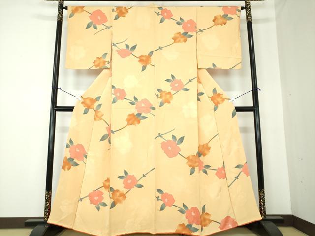 平和屋着物●上質な小紋　絞り　地紋起こし　枝花文　正絹　逸品　DAAQ3281ps