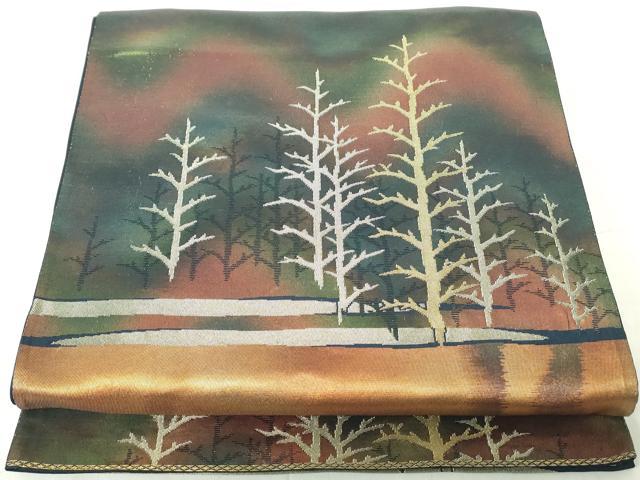 平和屋着物◎六通柄袋帯　重ね山樹林文　金糸　正絹　逸品　DABA9028qa