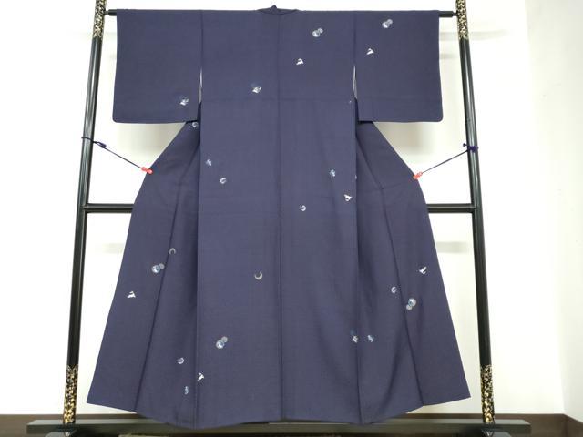 平和屋着物●訪問着 総刺繍 花織 本藍 雪輪月兎文 銀糸 正絹 逸品 DABC2612ud