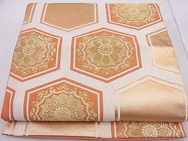 平和屋着物■六通柄袋帯　唐織　亀甲花文　金糸　逸品　n-je3046