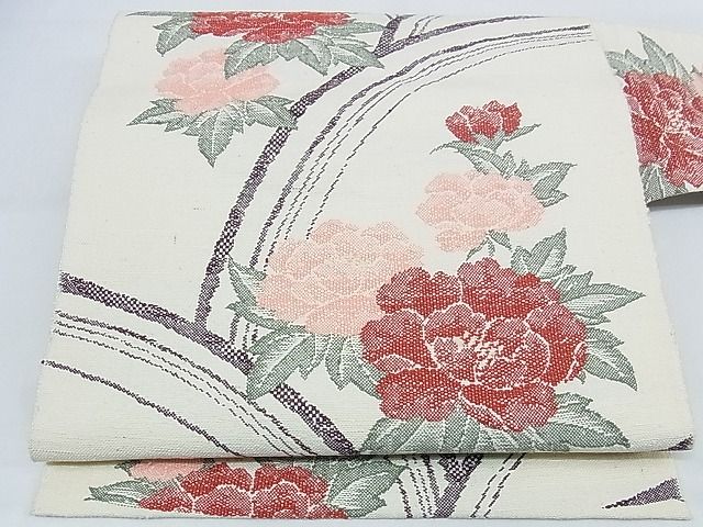 平和屋-こころ店◎九寸名古屋帯　紬地　枝花文　正絹　逸品　未使用　AAAC2991Ahg