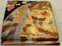 平和屋着物◎六通柄袋帯 唐織 花蝶文 黒地 金糸 正絹 逸品 AAAP0300ou