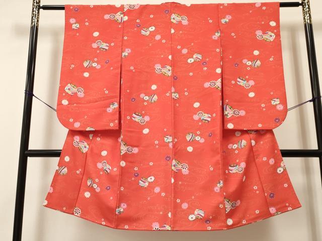 平和屋着物[]七五三　女の子　7歳　祝着　四つ身　糸車花文　金彩　逸品　DAAW2793ma