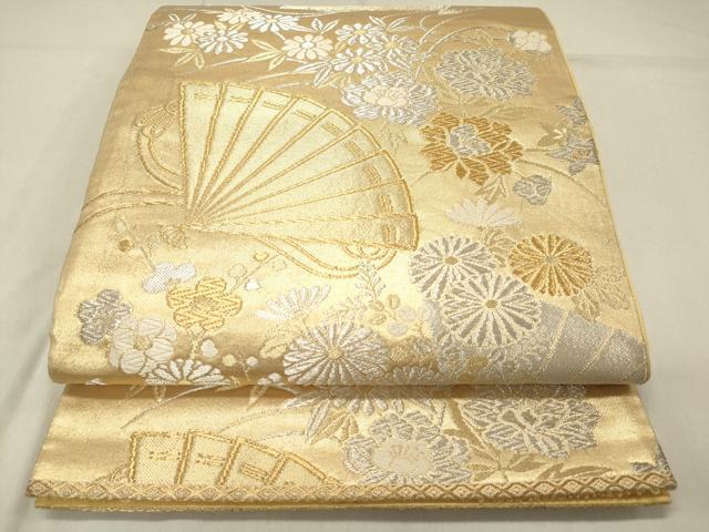 平和屋着物◎六通柄袋帯 唐織 檜扇花文 金銀糸 正絹 逸品 DAAZ5794ea