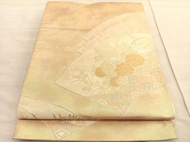 平和屋着物◎六通柄袋帯　唐織　地紙観菊文　金糸　正絹　逸品　BAAV3883hv