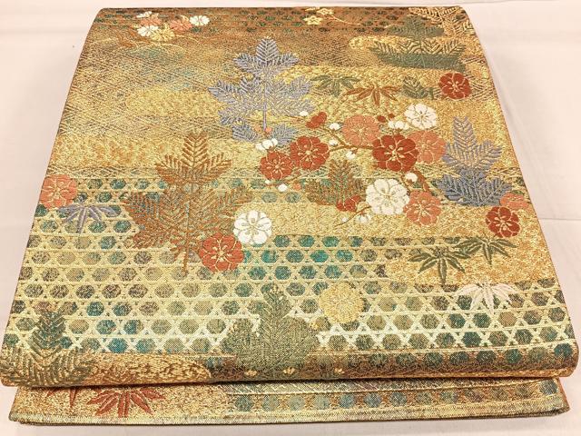 平和屋着物◎六通柄袋帯　草花文　金糸　正絹　逸品　CAAL5995kb