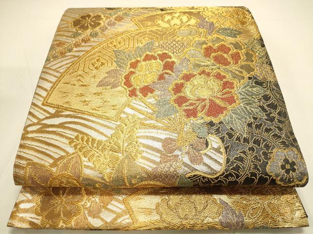Rakuten - 平和屋着物◎六通柄袋帯　扇面草花文　金銀糸　正絹　逸品　DAAL3128qp