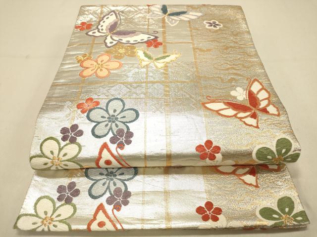 平和屋着物◎佐賀錦　六通柄袋帯　唐織　花蝶文　金銀糸　正絹　逸品　DAAX6172jm