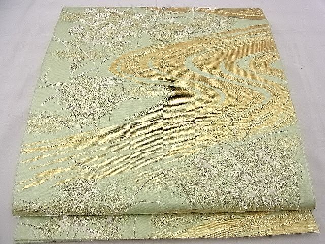 平和屋着物■六通柄袋帯　流水花文　金銀糸　逸品　n-rv0555