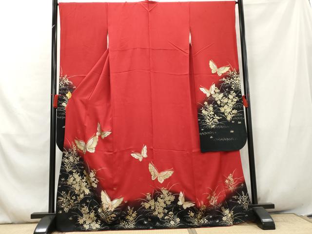 平和屋着物●豪華振袖 花蝶文 暈し染め 金銀彩 正絹 逸品 AABA6047cs