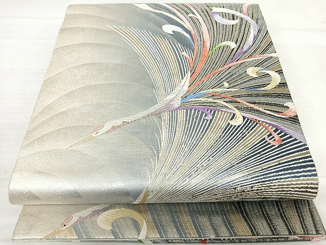 平和屋着物◎六通柄袋帯 唐織 九百錦 花鶴文 金銀糸 正絹 逸品 AABD7293yx