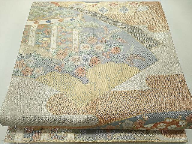 平和屋着物◎佐賀錦　六通柄袋帯　地紙重ね吉祥花文　金銀糸　正絹　逸品　CAAJ4901yk