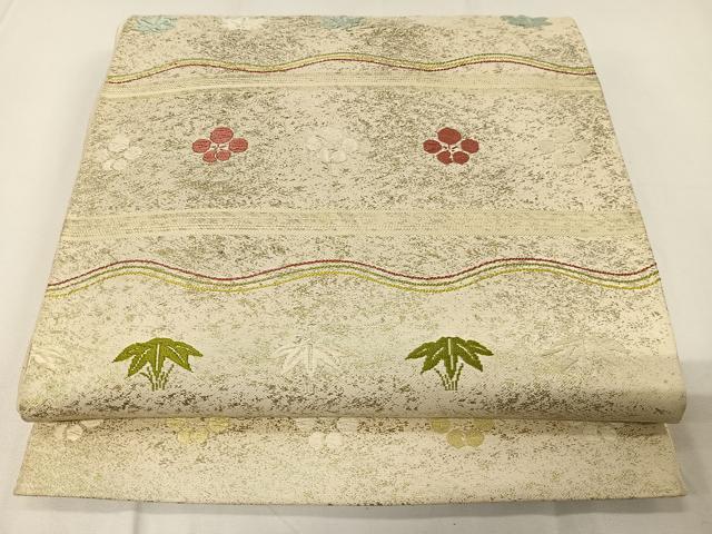 平和屋着物◎六通柄袋帯 唐織 横段笹梅文 金糸 正絹 逸品 CAAY8457ua