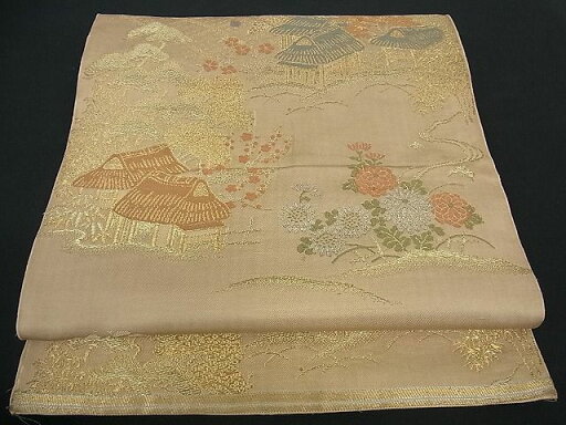 平和屋着物■アンティーク 大正ロマン 六通柄 本袋帯 風景文 金糸 逸品 cm1928 平和屋着物■アンティーク 大正ロマン 六通柄 本袋帯 風景文 金糸 逸品 cm1928