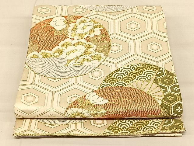 平和屋着物◎六通柄袋帯　唐織　吉祥花丸文　金糸　正絹　逸品　AAAG4577Bey