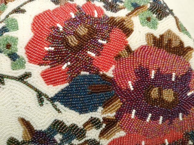 平和屋本店■和装小物　和装バッグ　ビーズバッグ　枝花　がま口　持ち手付き　レトロ　大容量　逸品　DZAA11232kh5