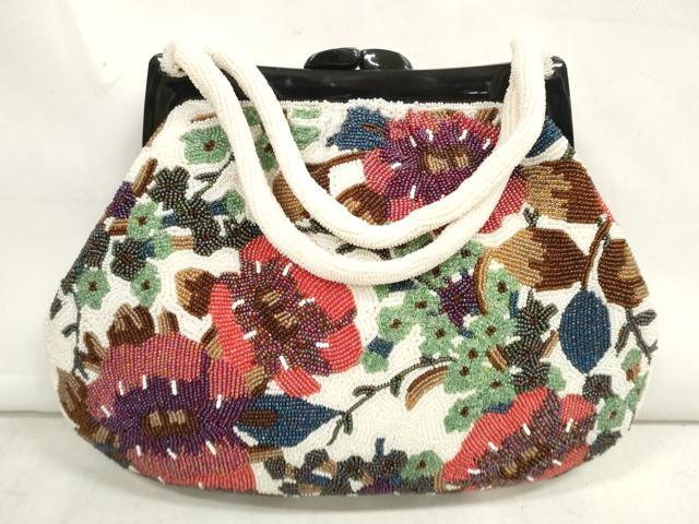 平和屋本店■和装小物　和装バッグ　ビーズバッグ　枝花　がま口　持ち手付き　レトロ　大容量　逸品　DZAA11232kh5