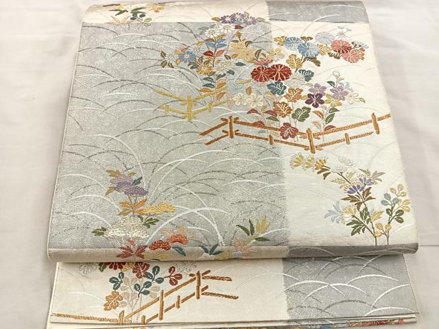 平和屋着物◎六通柄袋帯　唐織　草花文　金銀糸　正絹　逸品　BAAR4823ct