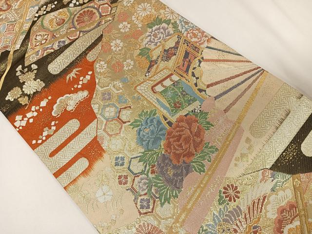 平和屋の平和屋着物◎九百佐賀錦 六通柄袋帯 慶長 扇面花文 金糸 正絹 逸品 CAAY8467ua｜アングル2