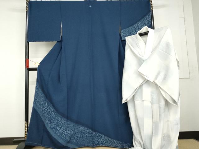 Rakuten - 平和屋着物●訪問着　長襦袢(無双仕立て)セット　藍　鳳凰草花文　正絹　逸品　未使用　AABG2706cs