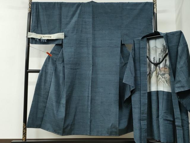 平和屋着物●男性 六條 ゆきやま紬 アンサンブル 霞文 証紙付き 正絹 逸品 未使用 CABC6557yc