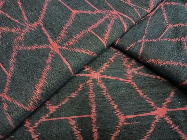 平和屋着物▽上質な紬　単衣　幾何学文様　正絹　逸品　未使用　AAAW7847fy