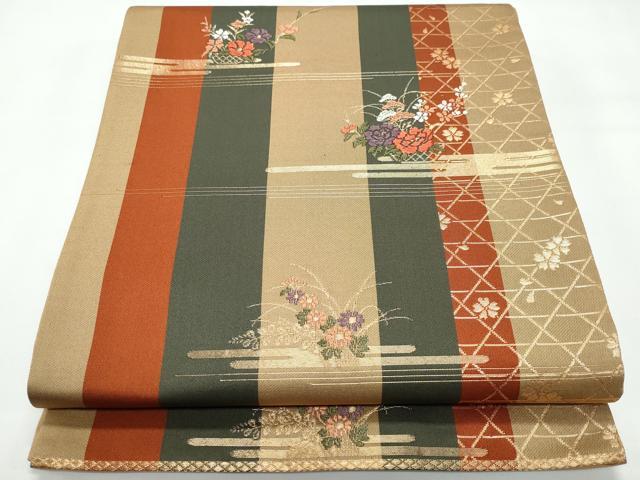 平和屋着物◎六通柄袋帯　草花文　金糸　正絹　逸品　CAAY3169vf